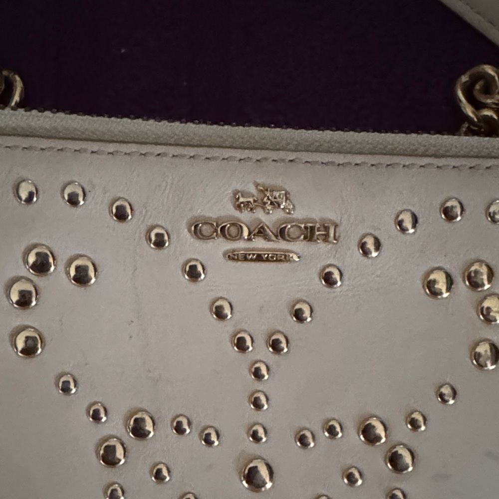 Coach Metallic Pale Gold Studded Leather Crossbody - Picture 3 of 7